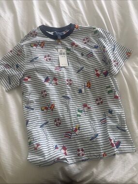 Polo by Ralph Lauren Navy Trim Nautical Flag Print Tee
